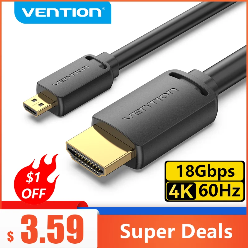 Vention-Cable Micro HDMI a HDMI, 4K, Mini HDMI macho a macho, para GoPro, Sony, cámara, teléfono, tableta, proyector, HDTV, Mini HDMI - imagen 2