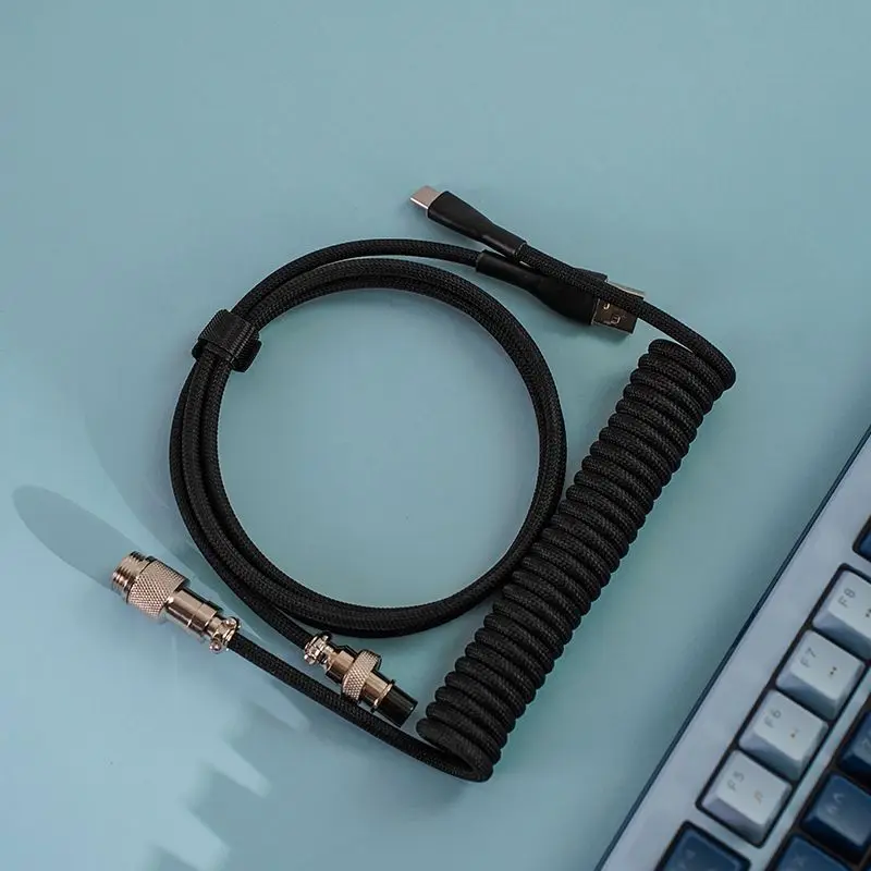 Cable USB-A a tipo C trenzado con resorte en espiral personalizado para teclados mecánicos con interruptor magnético, conectores duraderos de aleación de zinc - imagen 3