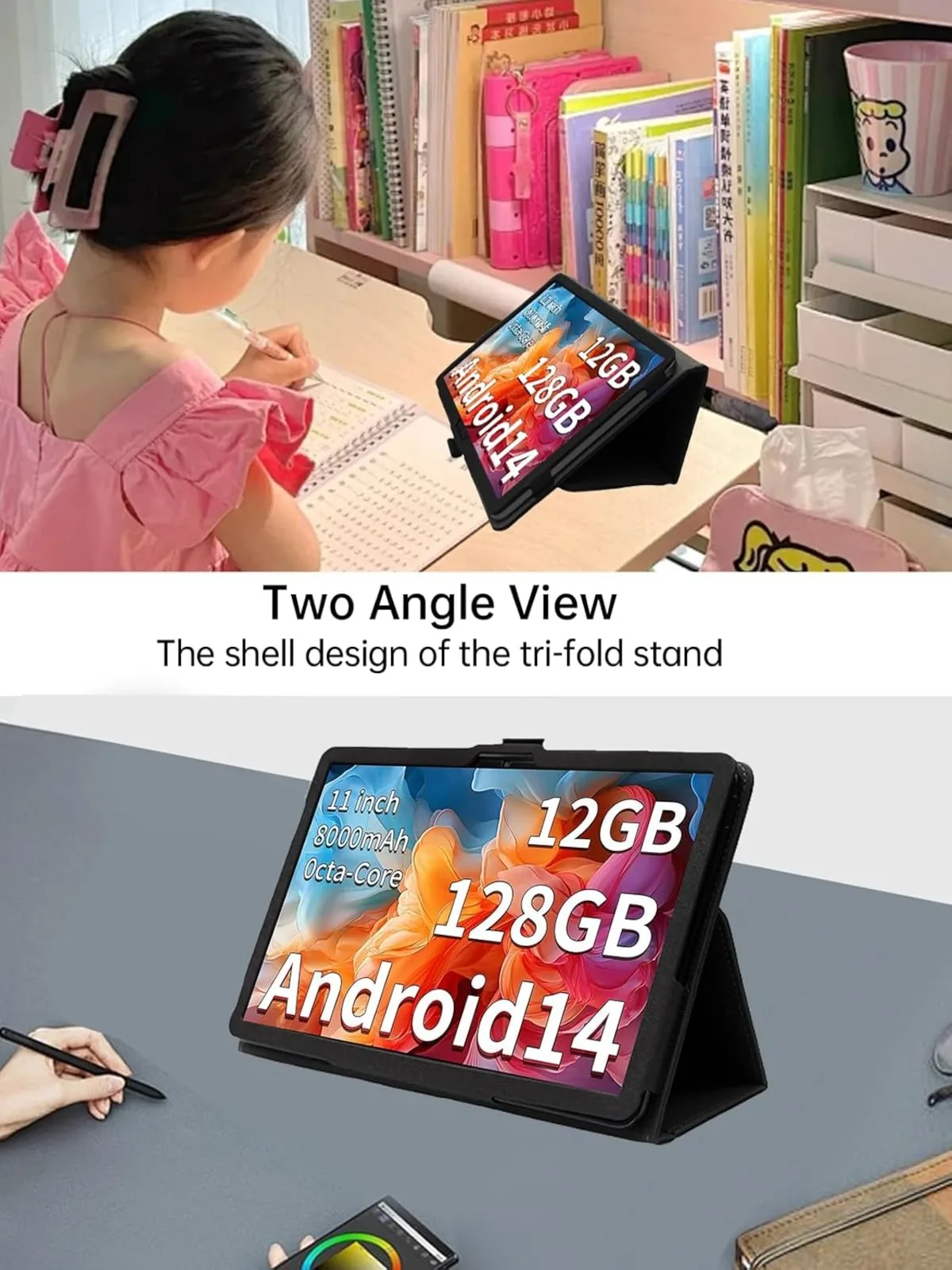 Funda con tapa para COLORROOM C5 11 "2024 Folio Stand Funda de cuero Pu con correa de mano para TUOHAITIME K10/JIKOCXN C5/Aiprotablet C5 - imagen 3