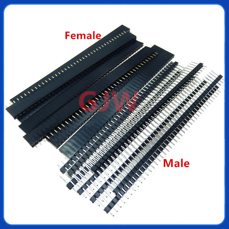 10 Uds 10 pares 40 pines 1x40 fila única macho y hembra 2,54 cabezal de Pin rompible PCB JST tira de conector para Arduino negro