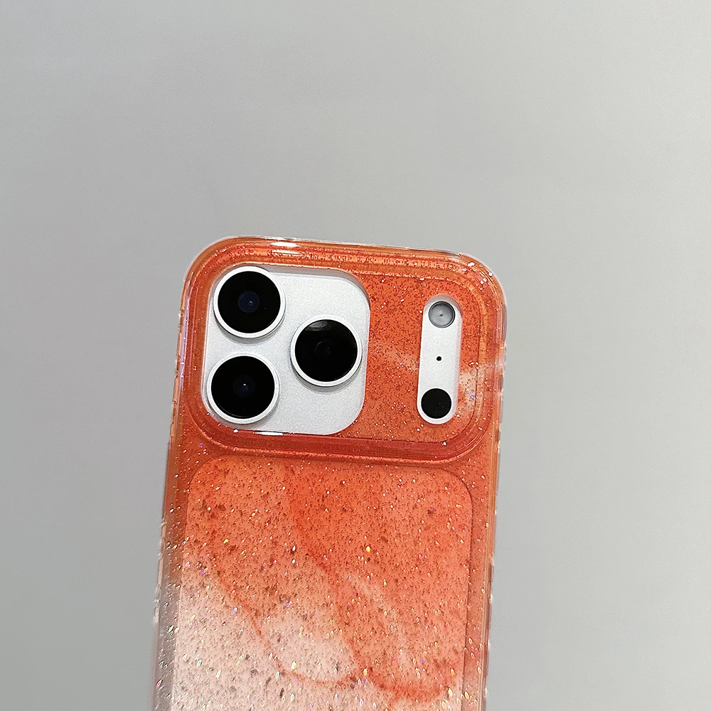 Funda de teléfono transparente con purpurina degradada naranja coreana para IPhone 13, 15, 14, 16 Pro Max, funda a prueba de golpes para Iphone 17 17pro 17promax - imagen 4