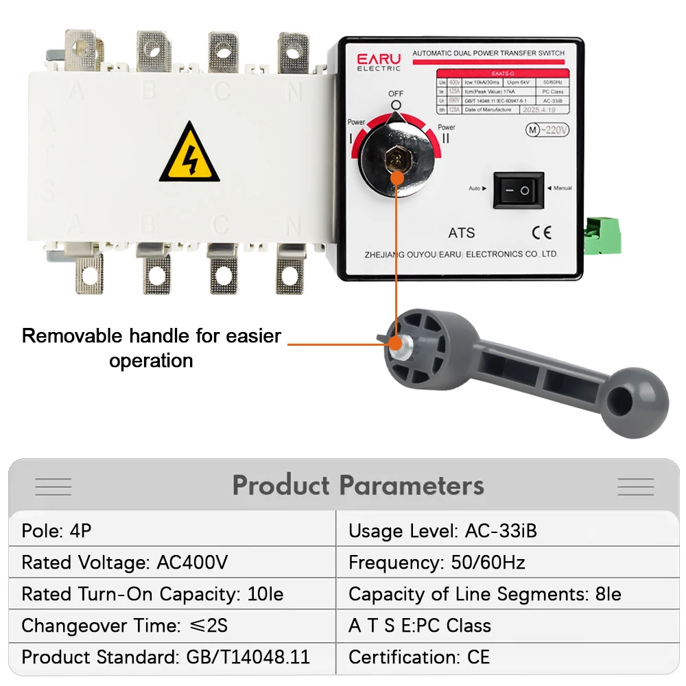 4P 400A AC400V ATS PC interruptor de transferencia automática Selector eléctrico automático o Manual 2 entradas 1 salida alimentación ininterrumpida - imagen 3