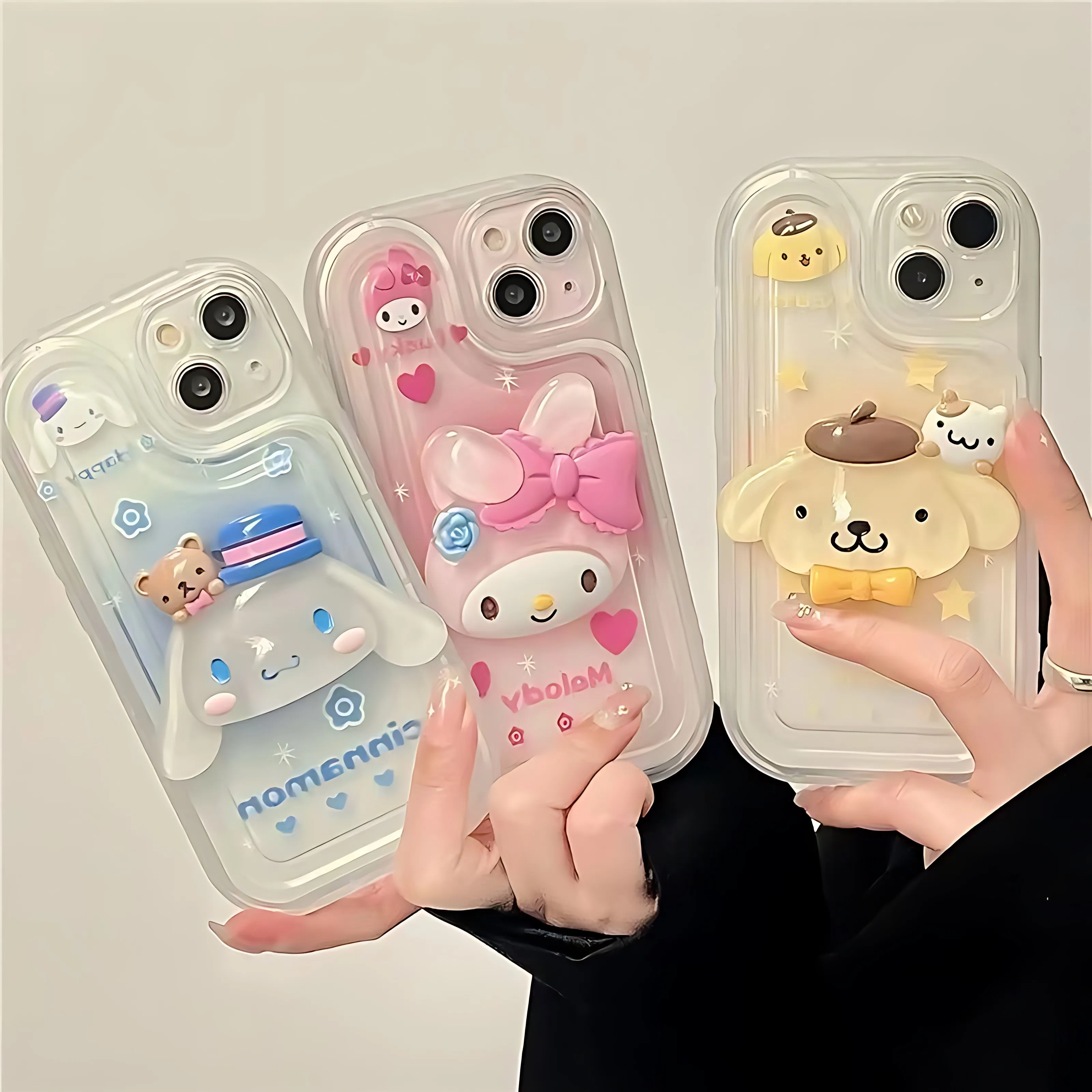 Dibujos animados lindo Melodys Cinnamoroll con soporte para teléfono móvil funda de teléfono para iPhone 16 15 14 13 12 11 Pro Max 7 8 Plus X XR XSMax - imagen 2