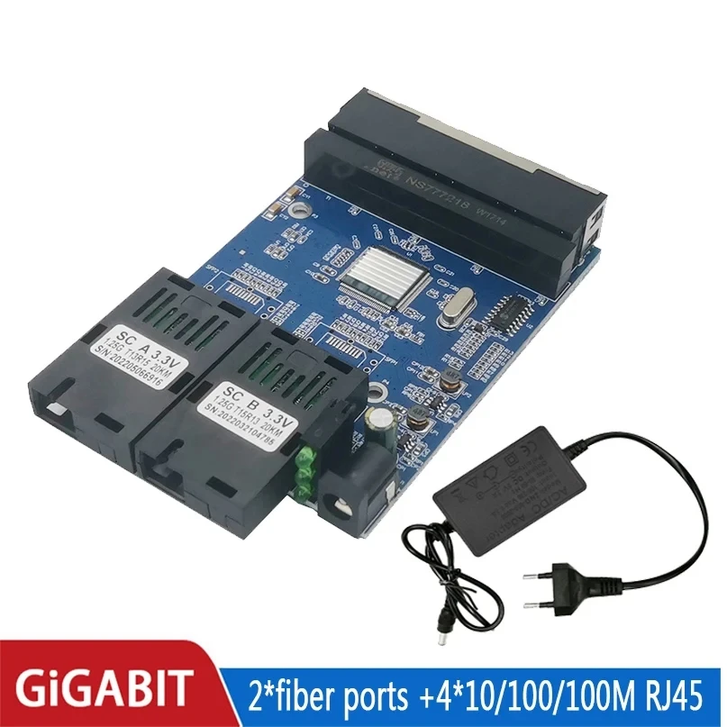 Conmutador de fibra 4 RJ45 UTP 2 SC Gigabit convertidor de medios ópticos de fibra 2SC 4 RJ45 2G4E placa Ethernet PCBA - imagen 4