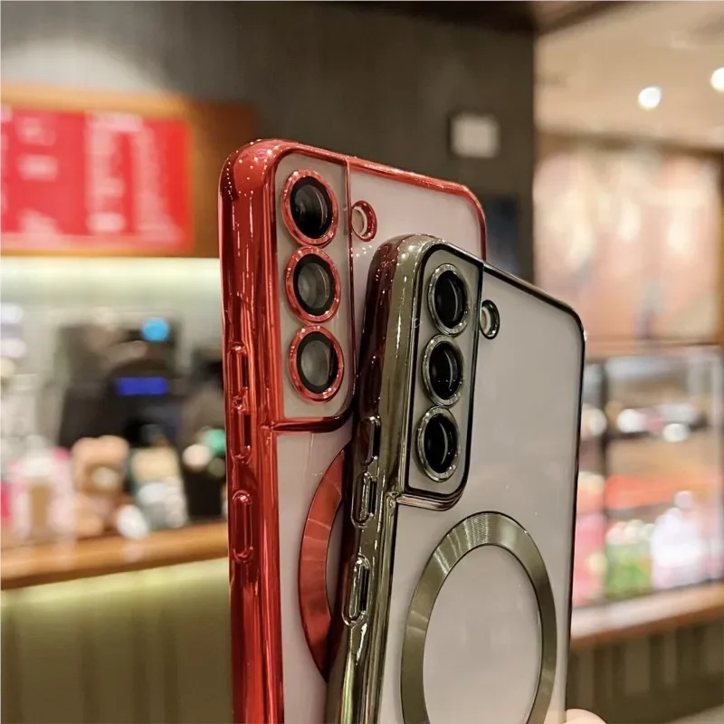 Chapado de lujo para funda magnética Magsafe para Samsung S25 S24 S23 S22 Ultra Plus S21 S20 FE Note 20 A35 A55 A05 cubierta transparente - imagen 5