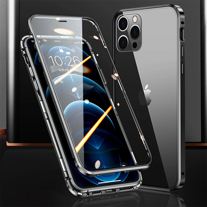 360 ° Funda de teléfono magnética de Metal de protección completa para IPhone 16 Pro Max 14 13 12 11 15 Pro Max X XS XR Plus cubierta de vidrio de doble cara - imagen 3