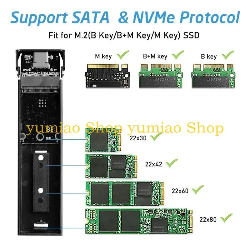 587B para M.2 SSD para carcasa para NVME/ disco duro PCIE doble protocolo USB3.1 tipo C 10G 2TB caja disco duro - imagen 2