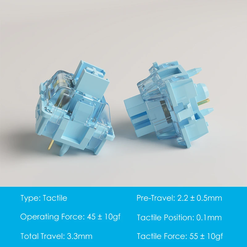 Akko V3 Pro Cream Blue Switch Interruptor táctil de 5 pines 45gf con vástago a prueba de polvo Compatible con teclado mecánico MX (45 piezas) - imagen 3