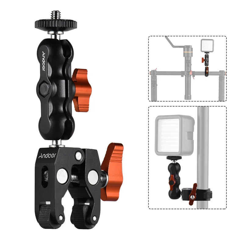 Andoer-abrazadera multifuncional para montaje en bola, brazo de fricción articulado, súper abrazadera con tornillo de 1/4 pulgadas para luz LED de Monitor GPS - imagen 3