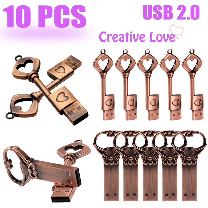 10 UNIDS LOTE Pen Drive 128GB Forma de Amor Memoria USB 64GB Estilo Retro USB Flash Drive Regalo Creativo 32GB Mini Memory Stick 16GB
