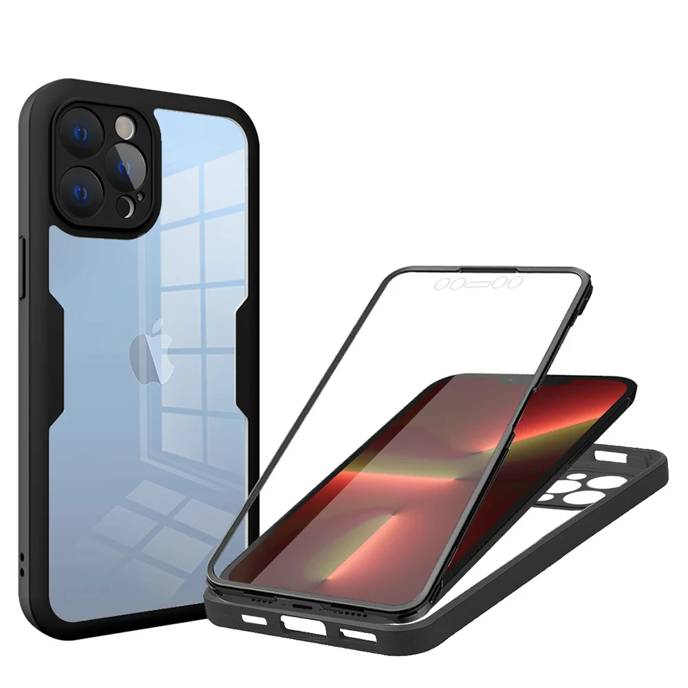 Funda completa de grado militar 360 para iPhone 16E 16 15 14 13 12 11 Pro Max Plus, cubierta transparente a prueba de golpes para PC, carcasa dura fina
