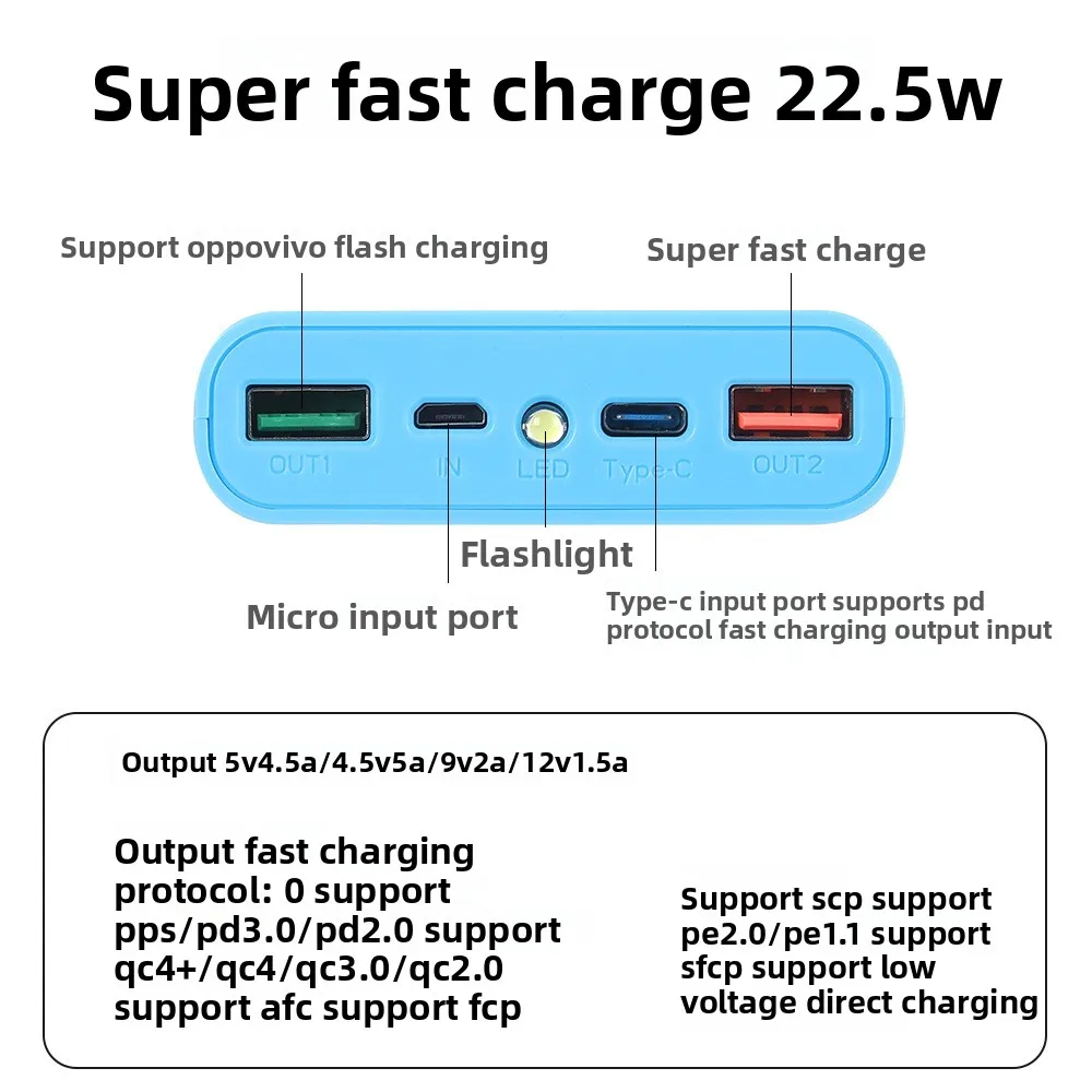 Caja de almacenamiento de batería 2 USB 10*18650 tipo C Micro entrada USB carcasa de Banco de energía DIY 18650 funda porta baterías 18W 22,5 W carga rápida - imagen 4