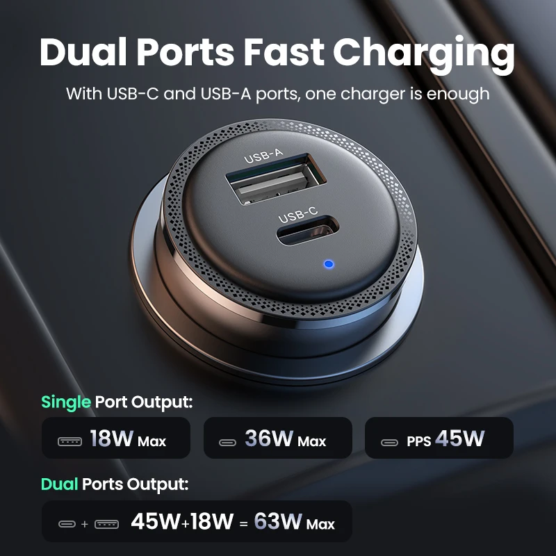Cargador Coche UGREEN 63W USB-C PD PPS – Carga Rápida Universal - imagen 2