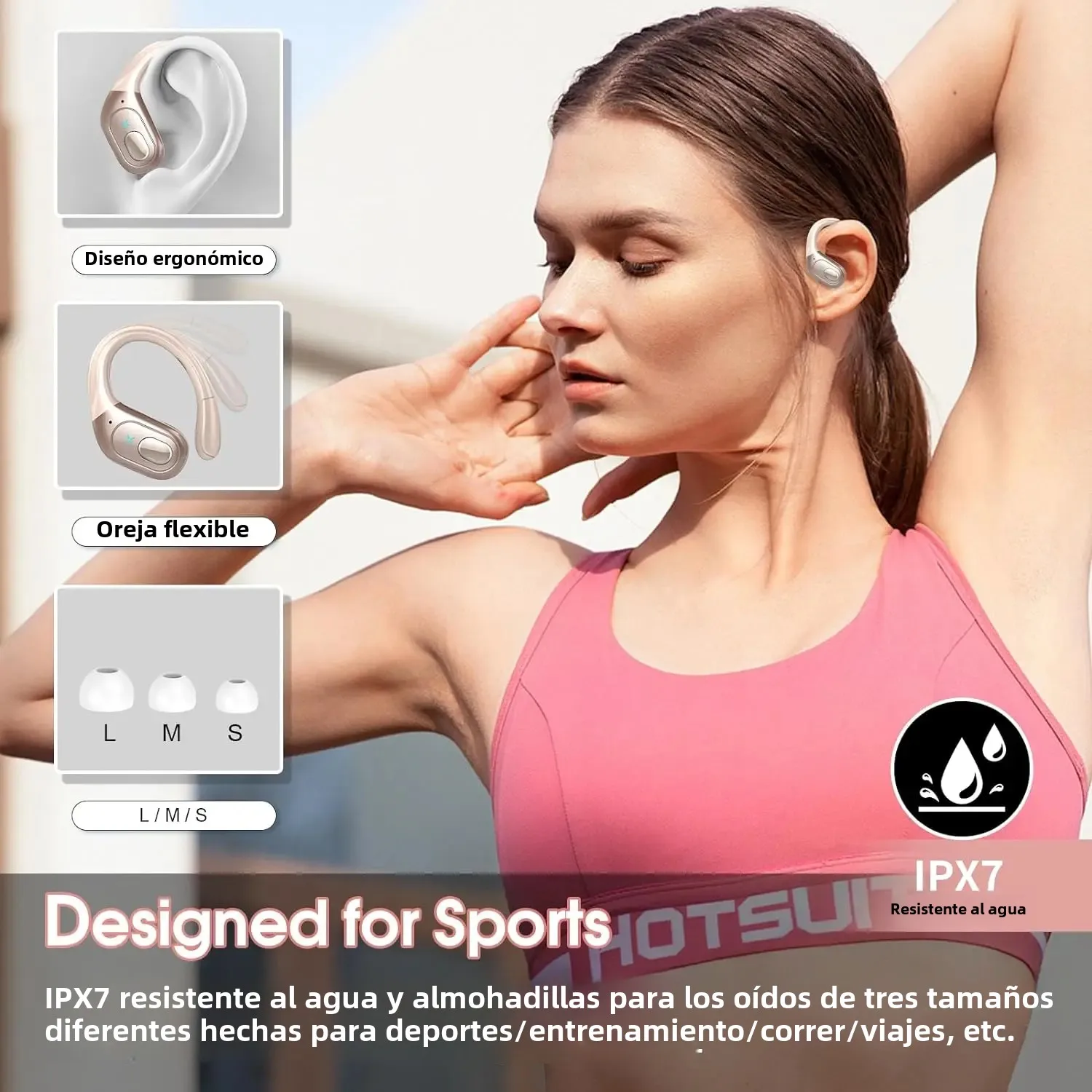 Auriculares inalámbricos verdaderos con diseño de gancho para la oreja deportivo IPX7, resistentes al agua, con sonido estéreo HiFi, Bluetooth, con micrófono TWS para correr y gimnasio - imagen 5