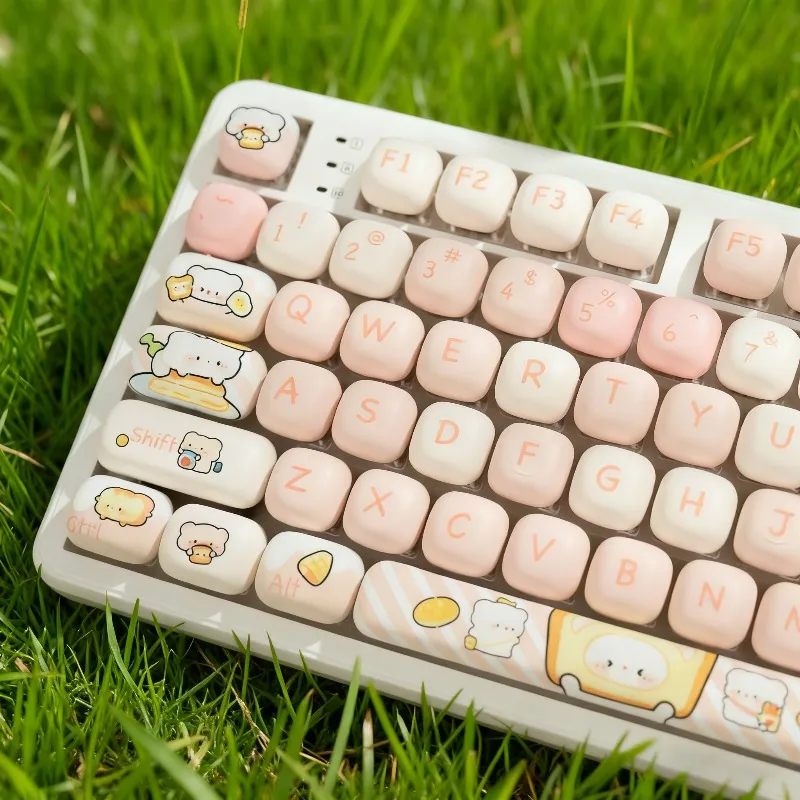 Teclas de oso de pan, Material PBT, redondas y lisas, sublimación de dibujos animados, decoración de teclado HI8 K99, regalos para mujeres y niñas - imagen 5