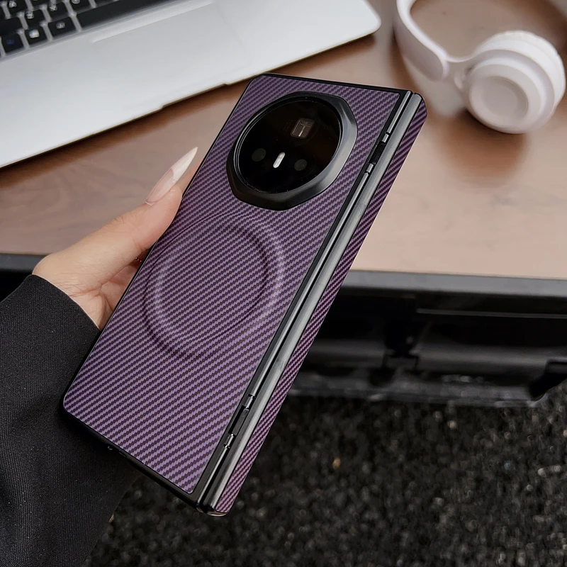 Para Honor Magic V3 funda magnética ELVEV lujo fibra de carbono patrón PU cuero plegable carcasa de teléfono