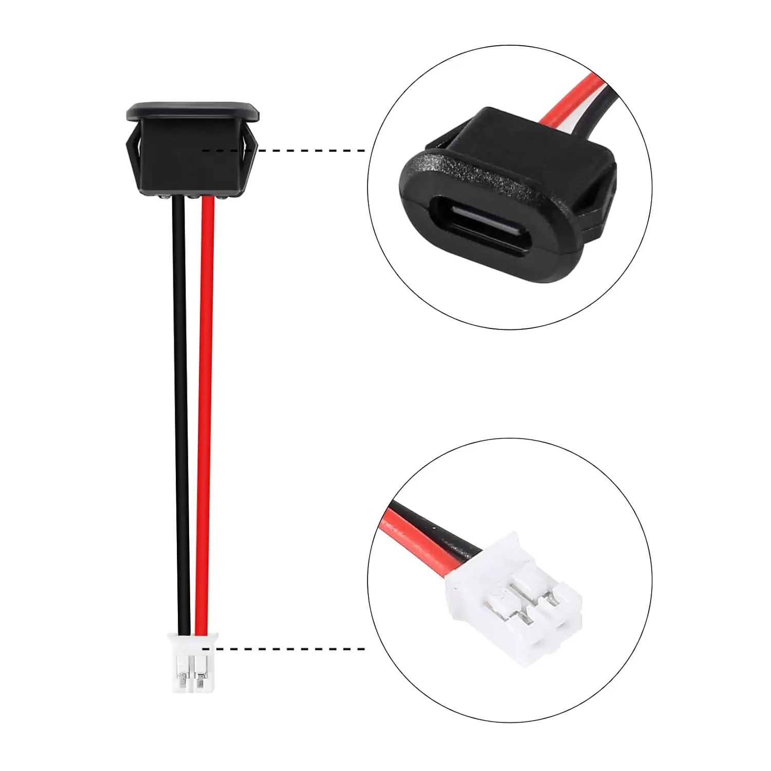 Cable de alimentación de 2 pines, Conector de extensión de 5 piezas tipo C hembra, resistente al agua, conector de USB-C a 2 pines, abierto - imagen 5