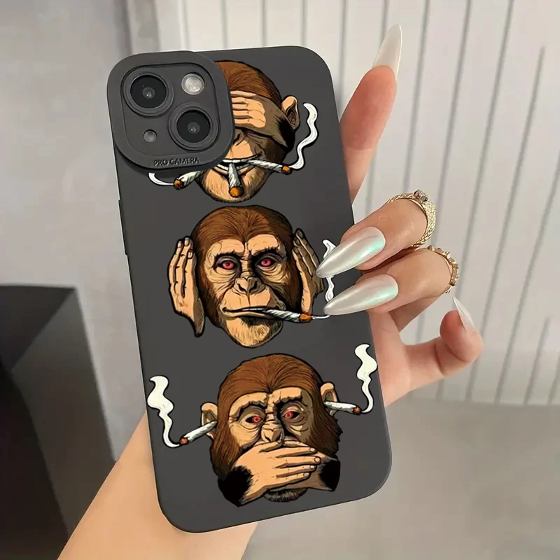 Funda de teléfono con patrón de tres monos de Hericium para iPhone 16 15 14 7 8 Plus XS X XR 14 13 11Pro Max 13 12 Mini SE2 cubierta a prueba de golpes - imagen 3