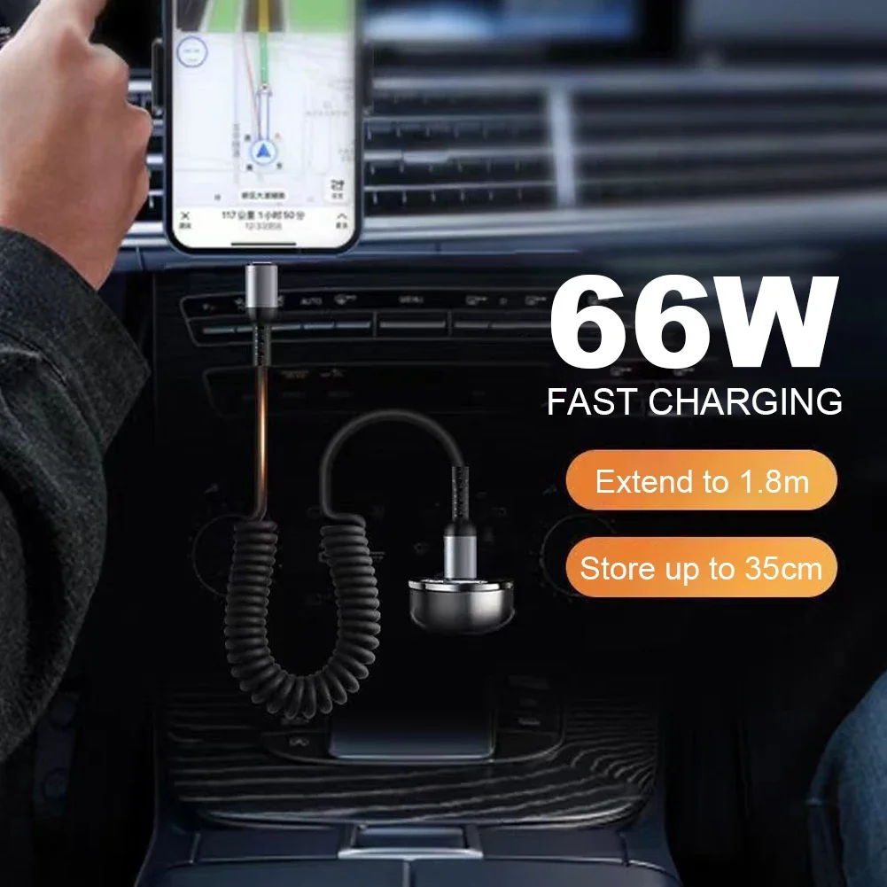 Cable de datos de carga rápida USB tipo C de 100/27W, Cable telescópico de carga rápida 6A USB C a tipo C para iPhone 15 14 13 12 - imagen 4