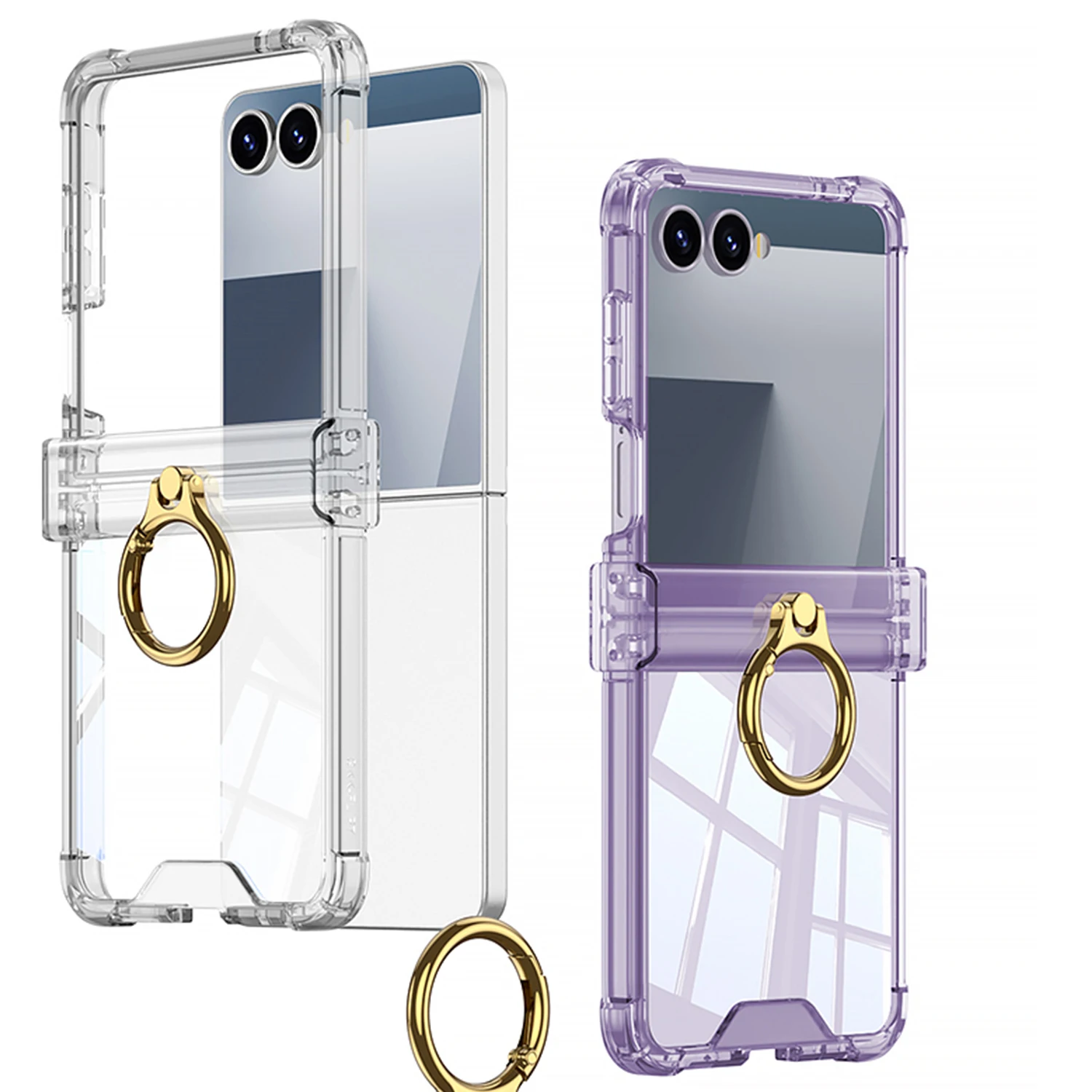 Funda de teléfono con soporte de anillo de lujo, protección de bisagra Armpr para Samsung Z Flip 7 6 5 Z Flip7FE, cubierta trasera transparente a prueba de golpes