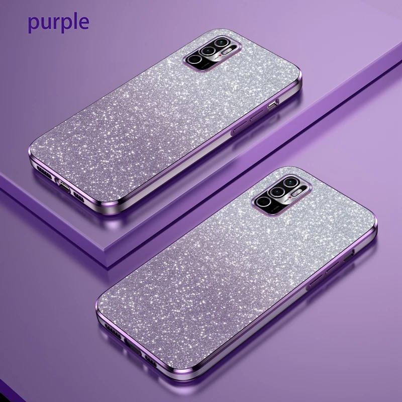 Funda de silicona para Xiaomi Redmi Note 10 5G, Funda de teléfono, Funda trasera de lujo, gradiente, chapado en purpurina