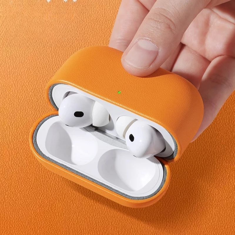 Funda de cuero para AirPods Pro 2, funda para AirPods 4 3 Pro3, accesorios para auriculares Bluetooth, piel de vaca con patrón de lichi y hebilla - imagen 3