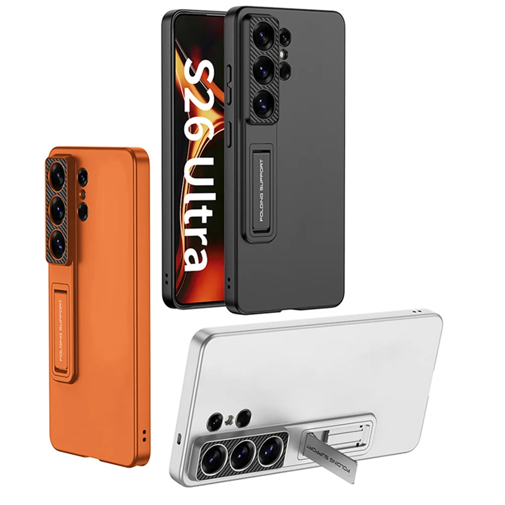 Funda de teléfono de PC con soporte plegable Invisible de lujo para Samsung S26 Ultra S26Ultra, funda trasera protectora de Color metálico de titanio - imagen 3