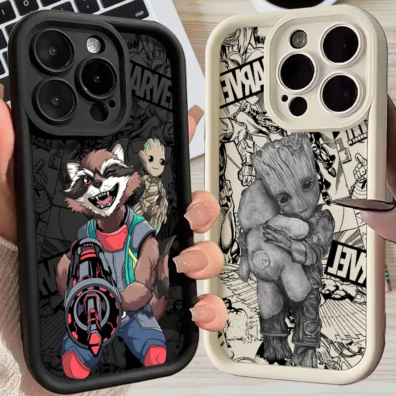 Funda de teléfono Groot Rocket Raccoon Marvel para iPhone 16 15 14 13 12 11 Pro Max Mini XR XS X 7 8 6 6s Plus cubierta trasera suave de TPU