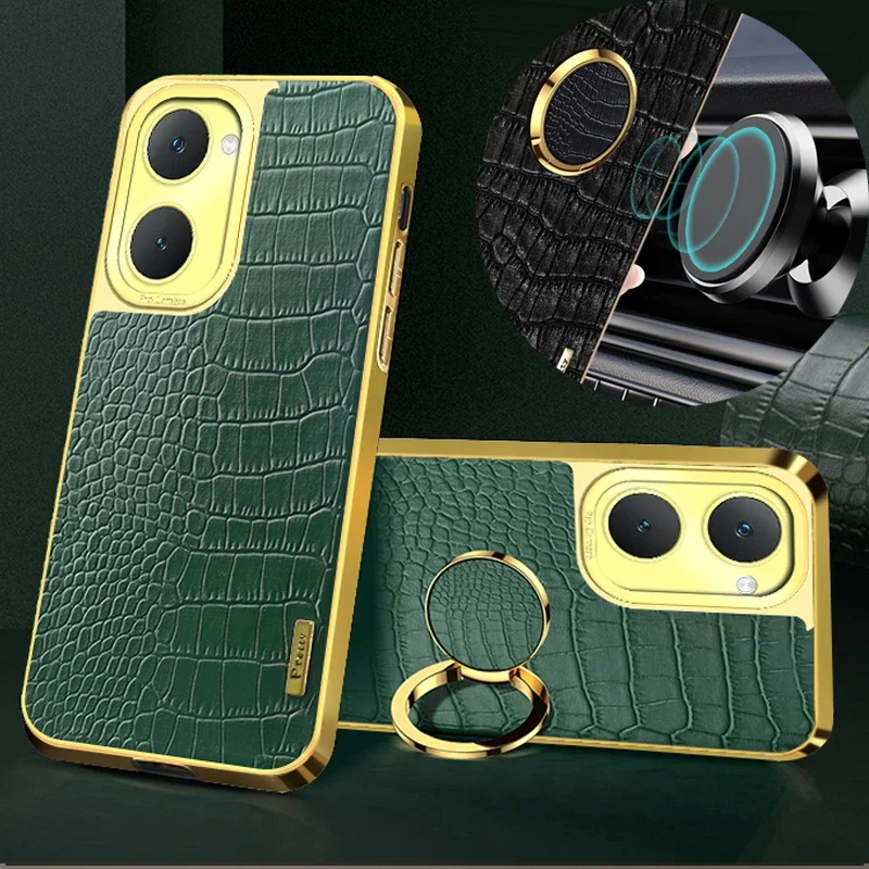 Para vivo T4x T3 Lite X80 T3 Ultra T2 Pro 5G patrón de cocodrilo funda suave de cuero PU soporte de anillo a prueba de golpes fundas de teléfono - imagen 5