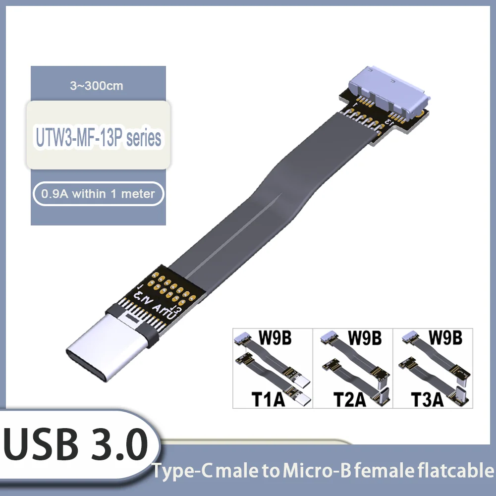 Cable plano Flexible FPV aéreo de alta velocidad USB 3,0 tipo C a Micro-B FFC 5Gbps macho a hembra para carreras de drones