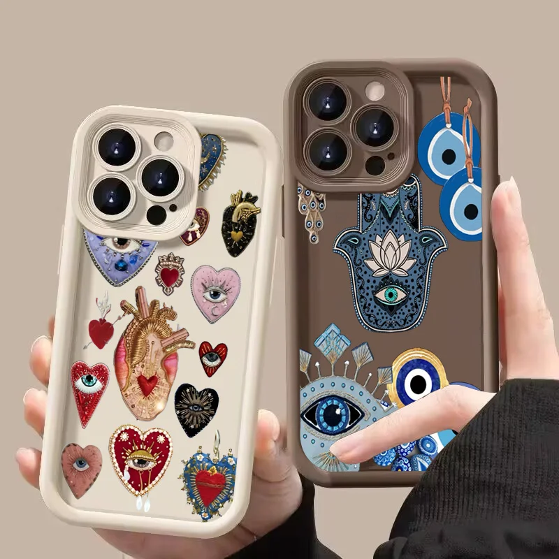 Para Xiaomi Redmi 12 13 12C 13C 14C Redmi Note 14 13 12 Pro Plus 12S 11S 10S 11 mal de ojo arte amor corazón patrón funda de teléfono - imagen 2