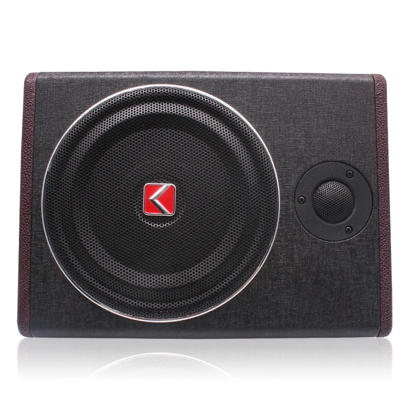 Subwoofer activo con textura de madera de 8 pulgadas y 600 W: altavoz bajo delgado de 12 V debajo del asiento para automóvil con soporte para agudos - imagen 5