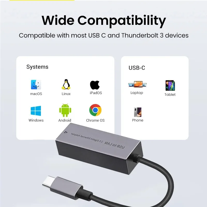Adaptador USB C Ethernet 2,5G/1000/100Mbps tarjeta de red USB Lan RJ45 Thunderbolt 3 para ordenador portátil Macbook iPad tarjeta de red Ethernet - imagen 5