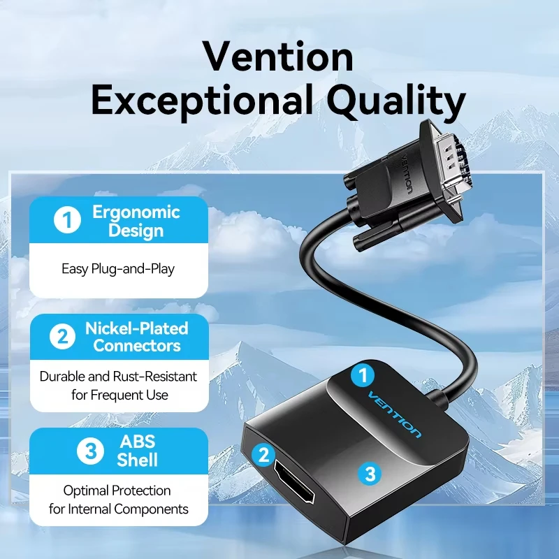 Adaptador Vention VGA a HDMI con soporte de Audio 1080P para PC portátil a proyector HDTV convertidor de Audio y vídeo convertidor vga hdmi 1m - imagen 3