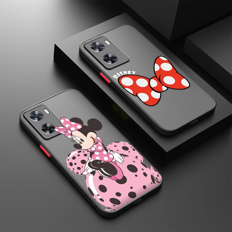 Disney funda trasera de Minnie Mouse translúcida para OPPO X5, X3, A54S, A5, A94, A16, A53S, A57, A74, A72, A96, A98, A78, 5G