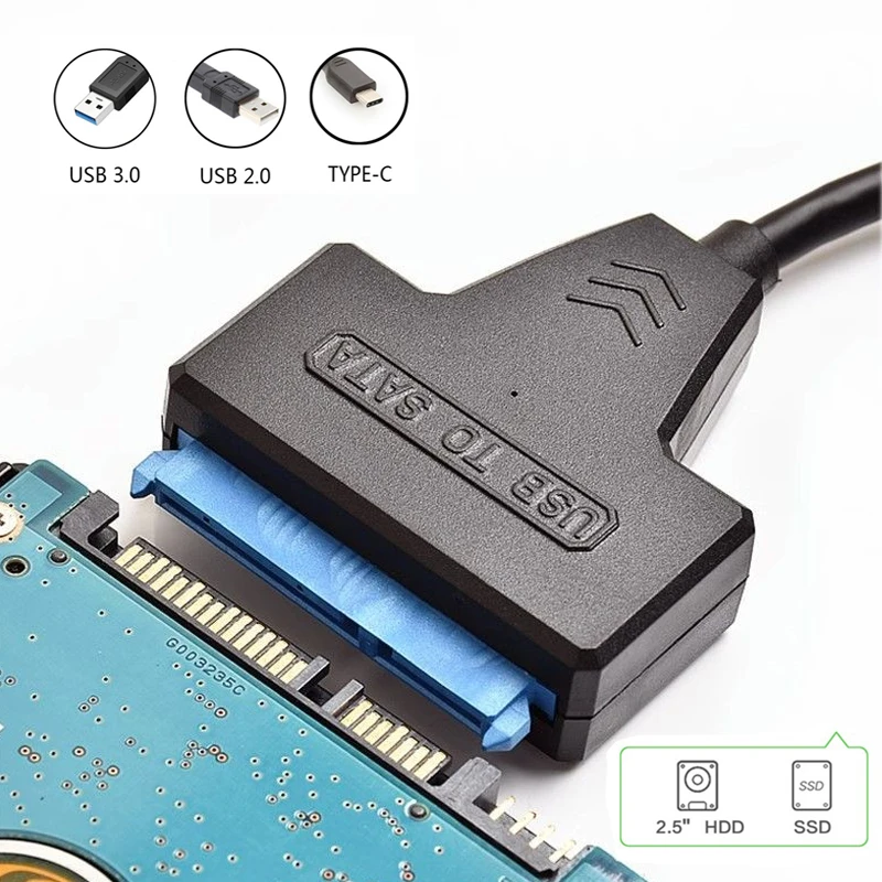 Cable SATA a USB 3,0/2,0/tipo C de hasta 6 Gbps para disco duro externo HDD SSD de 2,5 pulgadas, adaptador SATA 3 de 22 pines USB a Sata III - imagen 2