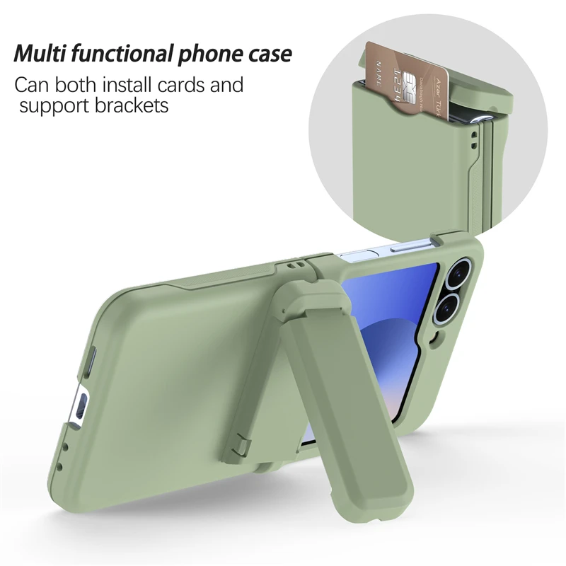 Funda de teléfono con soporte para tarjetas multifuncional para Samsung Galaxy Z Flip 7 6 5 4 3 cubierta ultrafina mate con bisagra de soporte a prueba de golpes - imagen 5