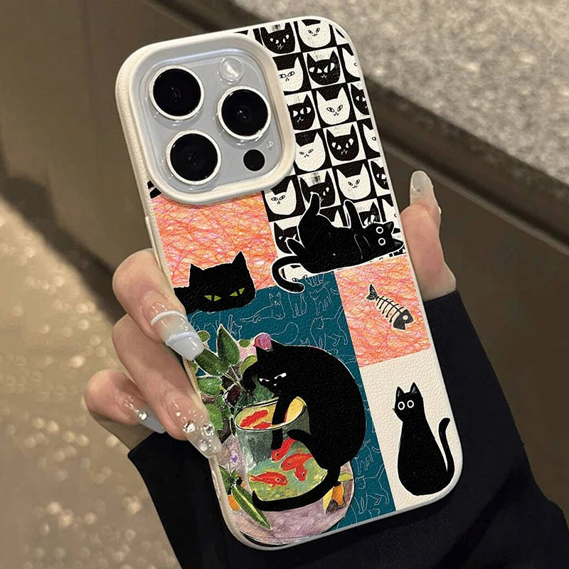 Funda de teléfono con textura de lichi suave con diseño de Collage de gato negro para Xiaomi Poco F7 M6 X6 X5 X7 Pro F5 Mi 15T 14T 14 13 12 Pro - imagen 5