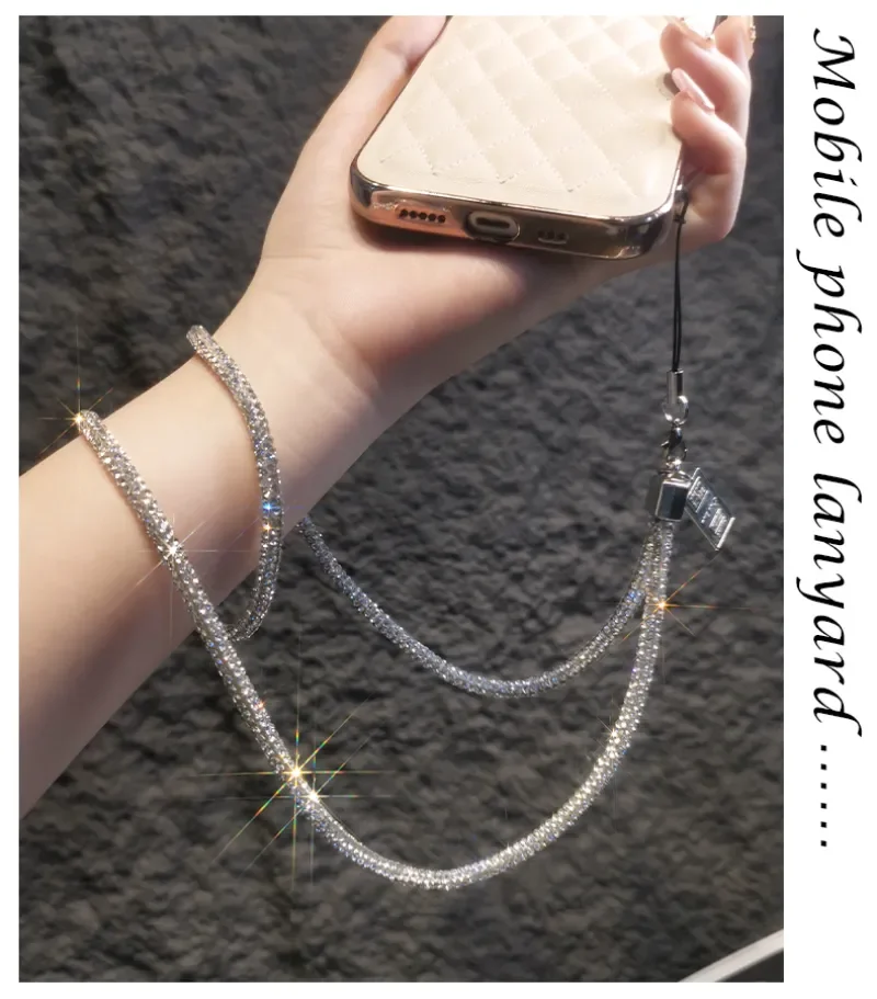 Correa de muñeca para teléfono móvil, colgante de diamante completo, estilo de muñeca corta y larga, colgante de diamantes de imitación, correa de cuello largo, eslinga antipérdida - imagen 4