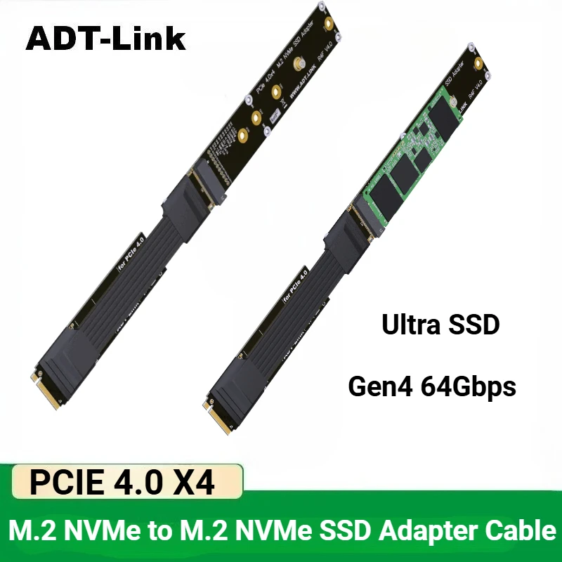 ADT-Link M.2 NVMe SSD extensor de Cable PCIe 4,0 X4 adaptador de llave M NVMe de velocidad completa compatible con M.2 NVME Ultra SSD GEN4 64Gbps - imagen 2