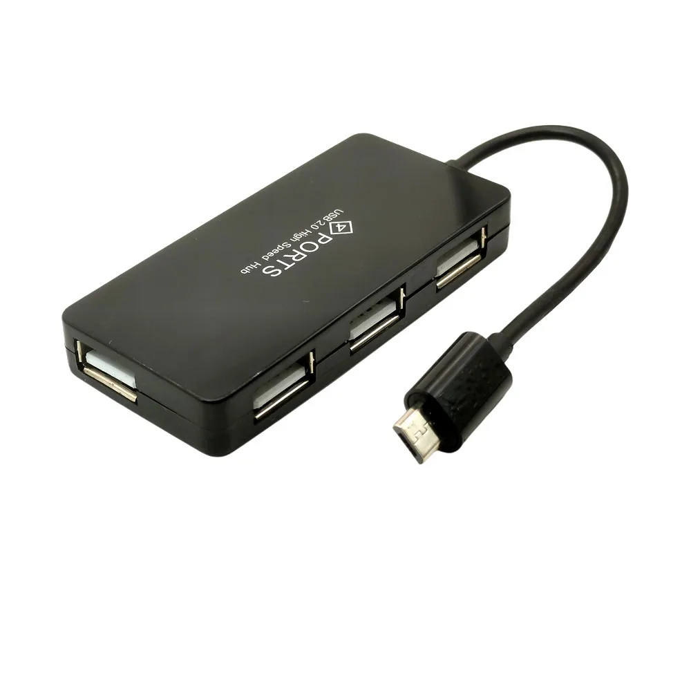 Cable adaptador Micro USB OTG de 4 puertos para teléfono inteligente y tableta, alta velocidad, negro y blanco