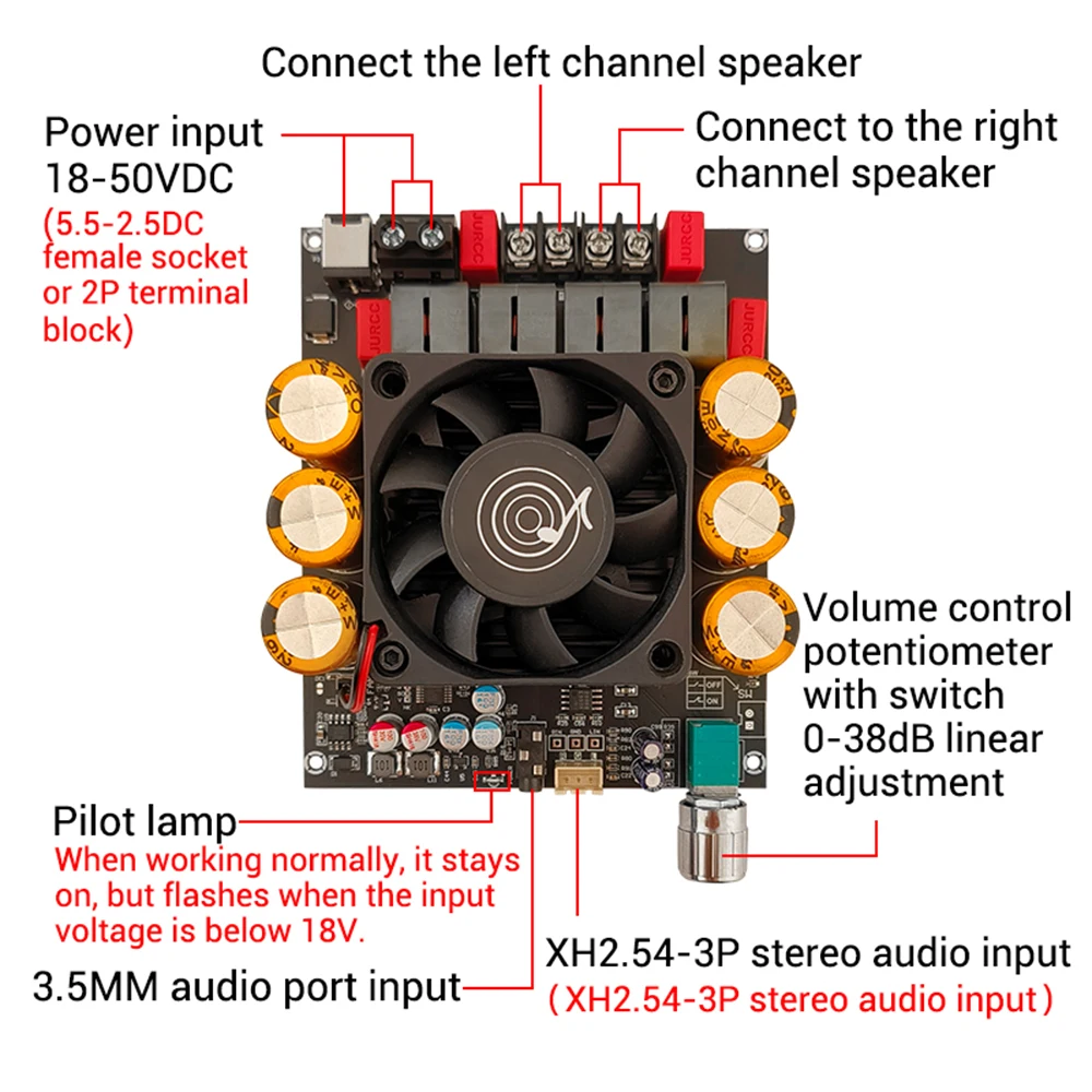 Placa amplificadora de poste puro DC 18 ~ 50V ZK-6002 2,0 canales estéreo HiFi 600Wx2 amplificador de Audio de alta potencia amplificadores de Chip TPA3255 - imagen 4