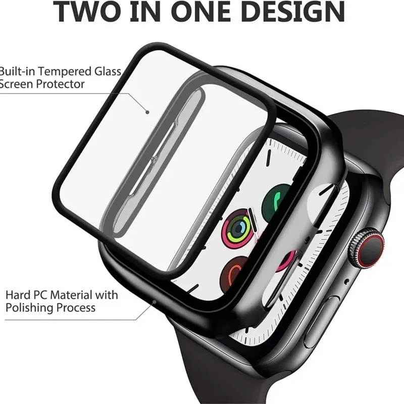 Vidrio templado y funda para Apple Watch, Protector de pantalla de parachoques para PC Series 7, 6, 5, 4 SE2, 44mm, 40mm, 42mm, 38, 9, 8, 7, 45mm, 41mm - imagen 3