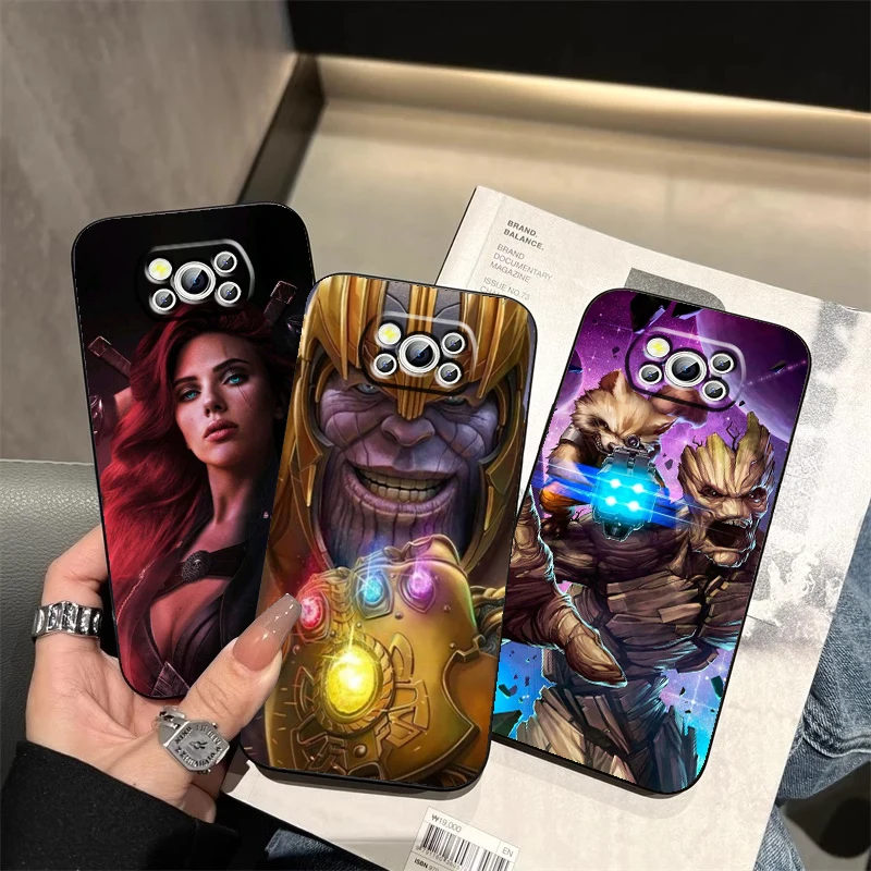 Marvel Avengers Heroes Passion For Xiaomi Mi Poco F5 F4 F3 X6 X5 X4 X3 M6 M5S M4 M3 C65 Pro GT NFC 5G, Black Back Phone Case