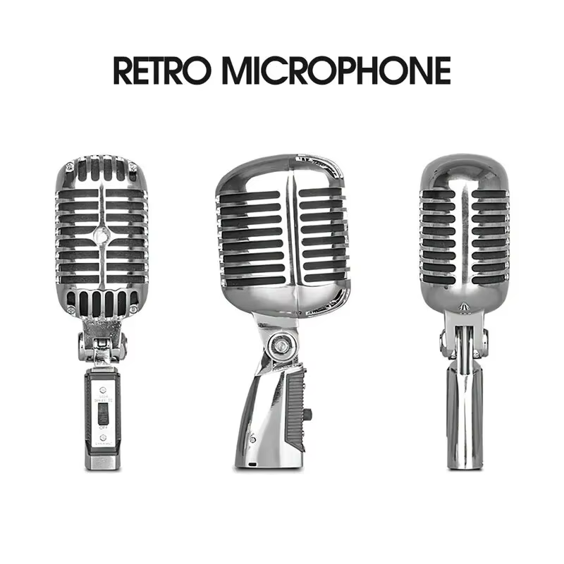 Micrófono Vintage 55SH Dinámico con Soporte Universal para Karaoke