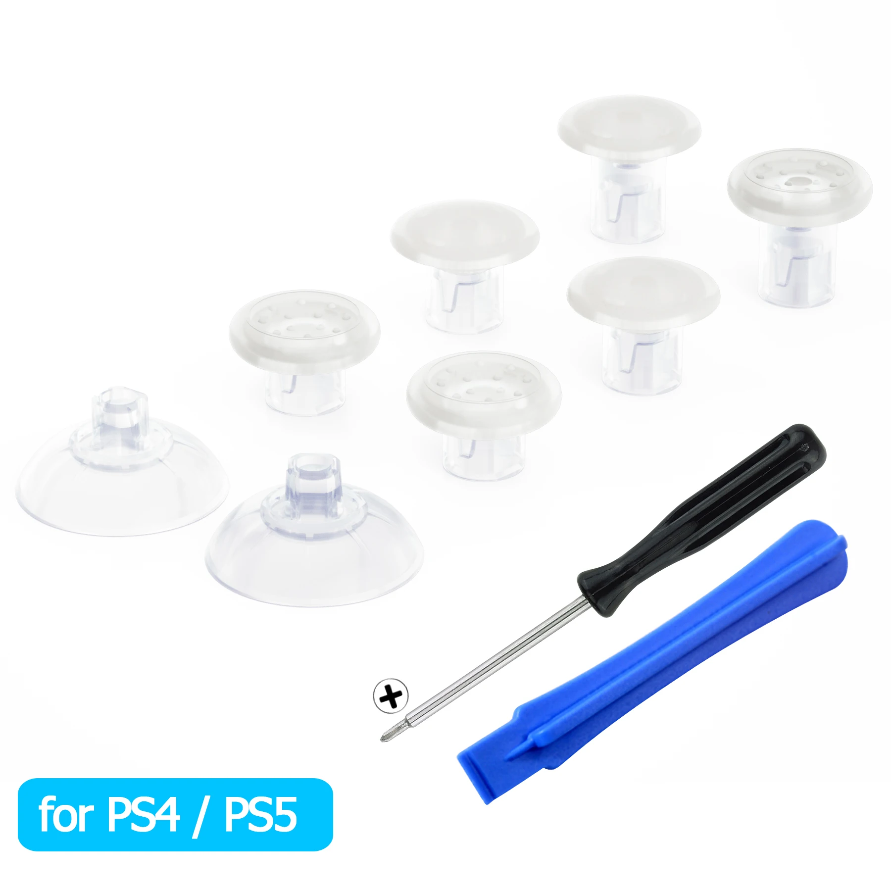 Thumbstick intercambiable transparente eXtremeRate con 3 joysticks ajustables para controlador PS5, para controlador PS4 de todos los modelos