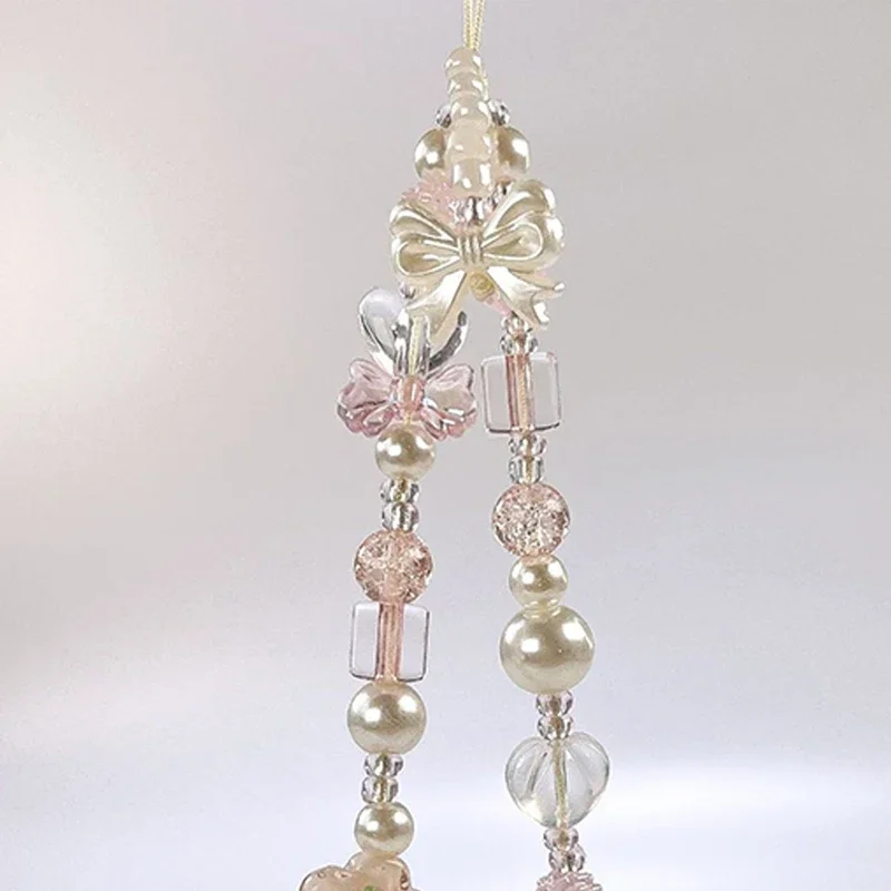 Bonito lazo de cristal con cuentas de flores, correa para teléfono, nudo de cadena, cordón para teléfono móvil, llavero, bolso para niña, colgante para cámara para funda de Airpods - imagen 5