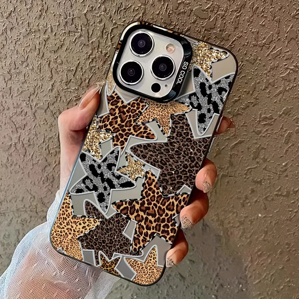 Funda de teléfono de Material IMD para Xiaomi Redmi Note 14, fundas Redmi Note 13 Pro Plus 12S 12 11 14C 13C, funda negra con estampado de leopardo y estrellas - imagen 2
