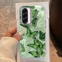 Para Samsung Galaxy A56 A55 A36 A16 A25 A35 A26 S25 S24 Plus Ultra FE cubierta de teléfono verde mariposa gradiente patrón de vórtice conchas