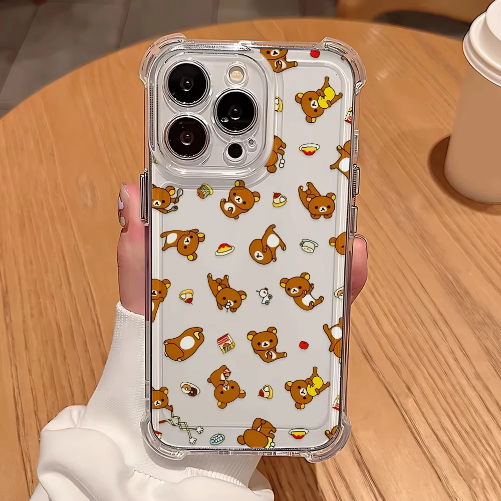 Funda de teléfono anticaída cuadrilátero Kawaii r-rilakkumas Bear para iPhone 17 Air 16 Pro Max 15 14 Plus 13 12 11 Pro cubierta a prueba de golpes - imagen 2